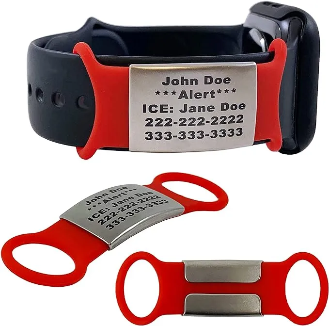 Multi-Purpose Waterproof Red Safety Alert ID Bracelet - Free Engraving ...