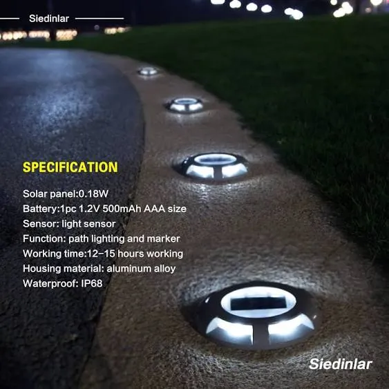 Siedinlar 4 Pack Solar Dock LED Light Solar Powered Outdoor Waterproof Road Markers for Step Sidewalk Garden Ground Pathway