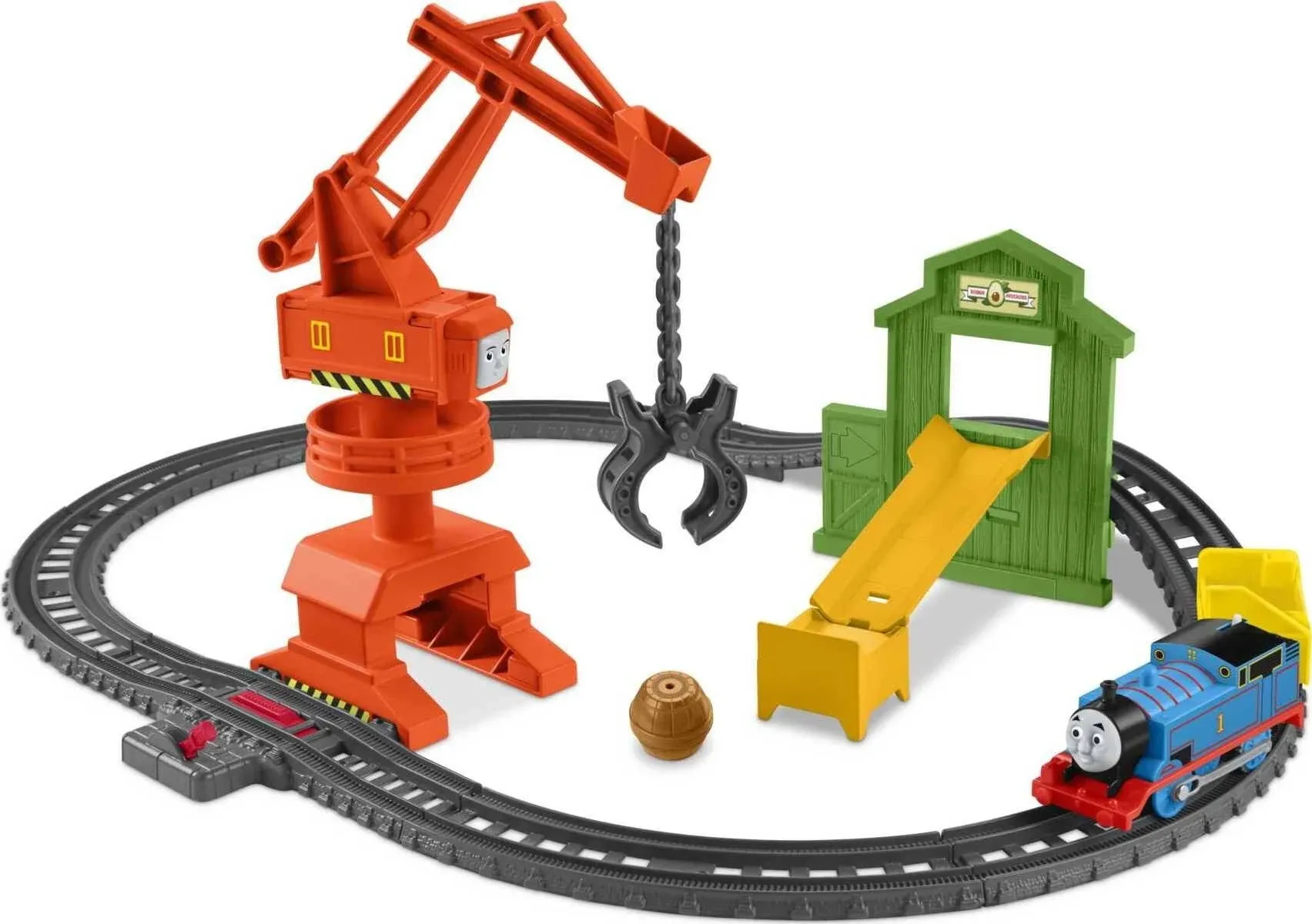 KidKraft Bucket Top Construction Wooden Train Set with Bulldozer, Working Crane, Tracks, Storage and 61 Play Pieces, Gift for Ages 3+