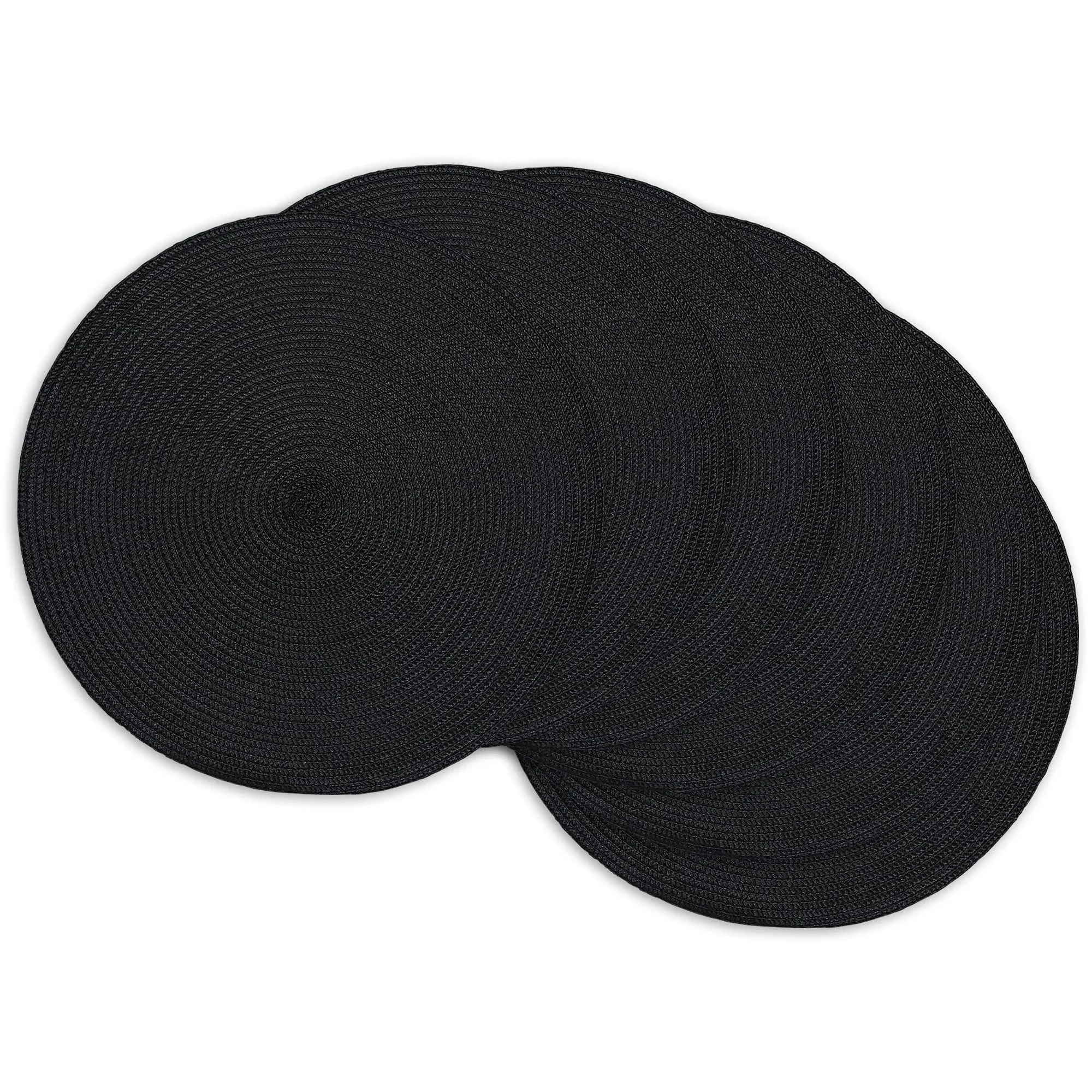 DII Black Placemat Set, 15" Dia, 6 Piece