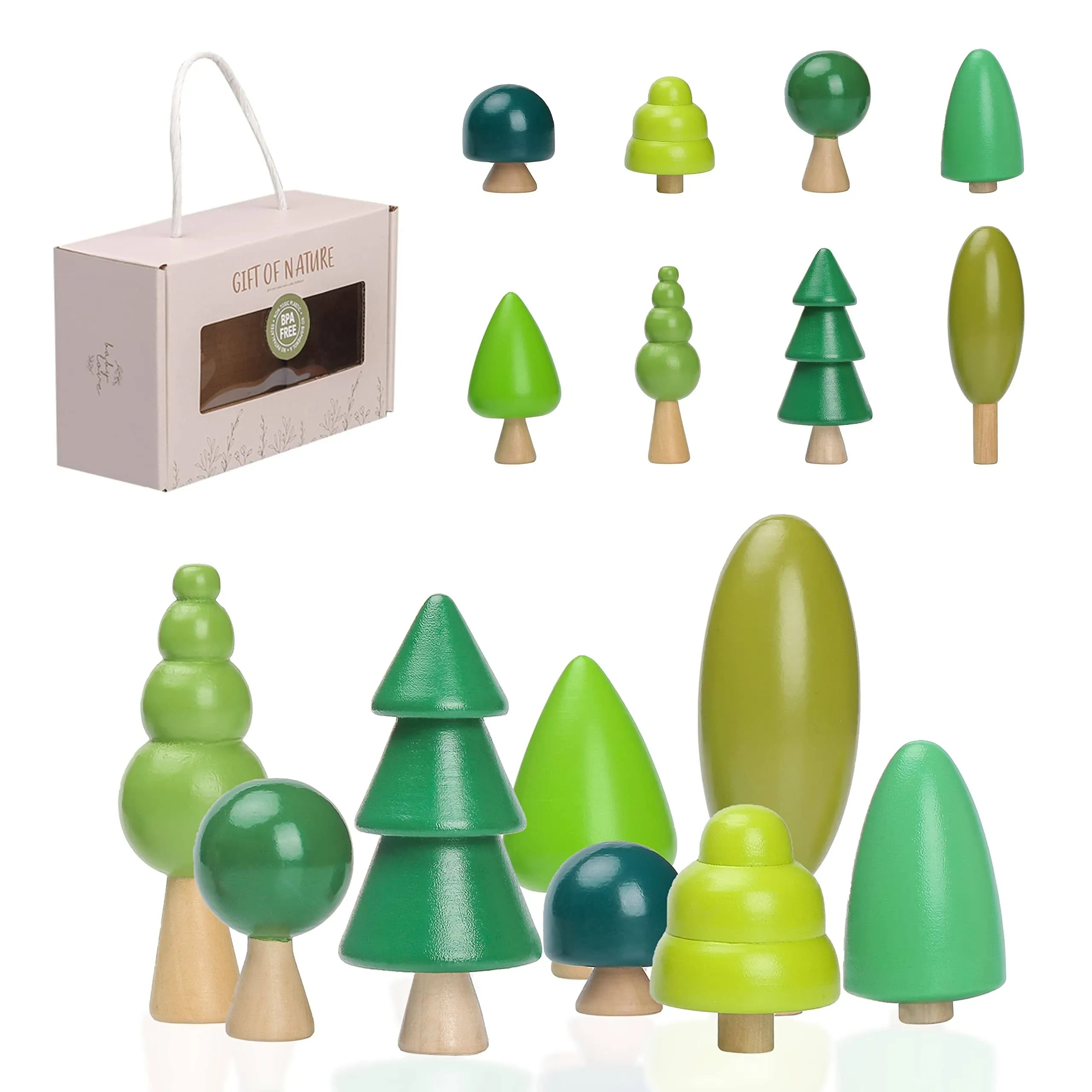 Wooden Tree Toy Pack of 8 Wood Miniature Tree Set Various Sizes Natural Wooden Trees Mini Trees for Home Decor and Crafts Garden Accessories Creative Gift for 36+ Months