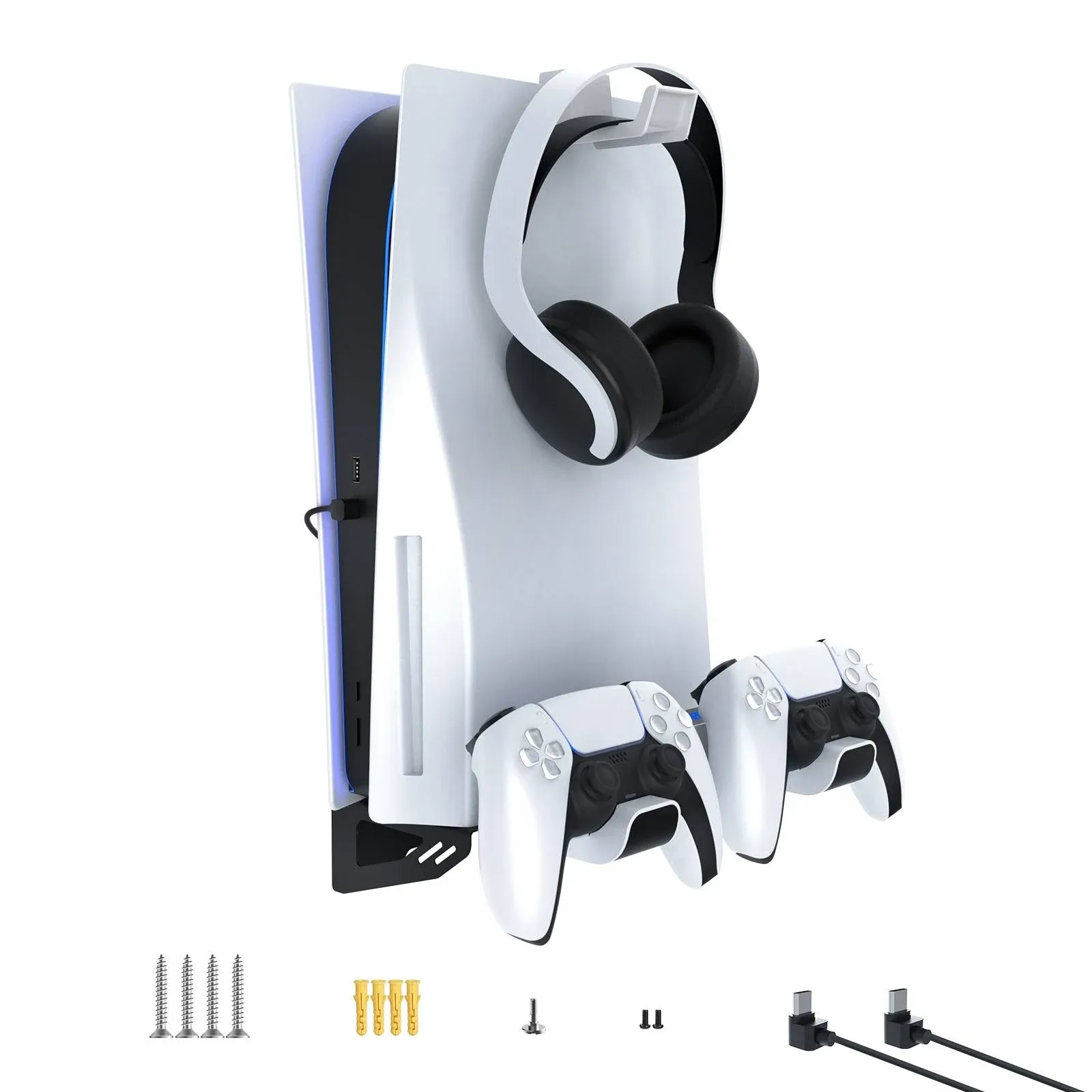 NexiGo PS5 Wall Mount Kit with Charging Station, Dual Controller Chargers, Steel Wall Stand, and Headphone Hanger - Compatible with Playstation 5 (Disc & Digital)