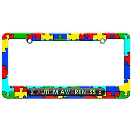 Autism Awareness Puzzle Ribbons License Plate Tag Frame