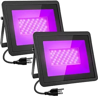 Black Lights TyTopFan 2 Pack 100W IP66 Waterproof Black Flood Light with Plug (6ft Cable) for Blacklight Party, Stage Lighting, Fluorescent Poster and Neon Glow in The Dark Night (100w)