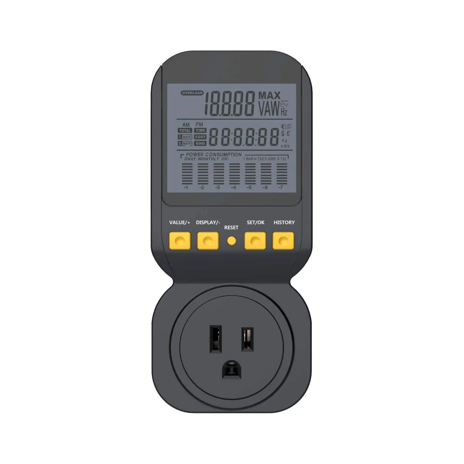 Electricity Usage Monitor by Spartan Power Energy Watt Meter with 15A Outlet, 1800 Watt Maximum SP-PM120