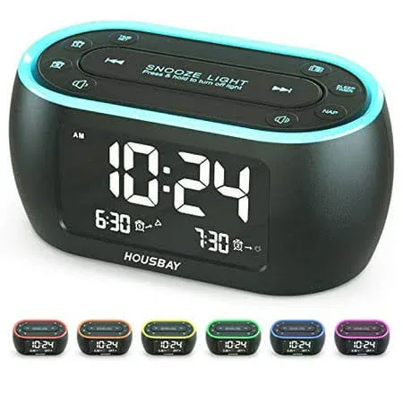 Housbay Glow Small Alarm Clock Radio for Bedrooms with 7 Color Night Light, Dual