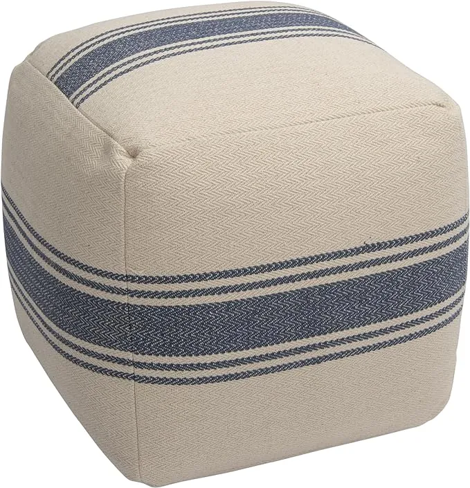 Cream Pouf With Blue Stripes - Contemporary - Floor Pillows And Poufs - by Olive Grove | Houzz