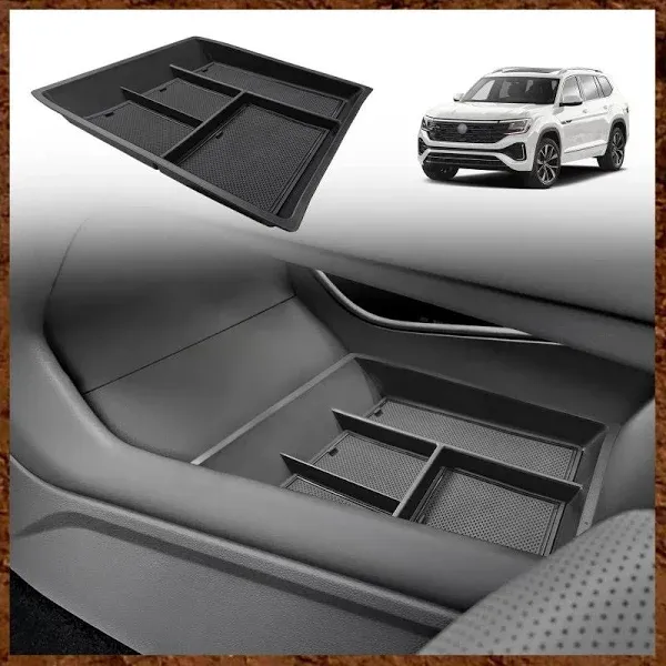 Muslogy Lower Center Console Organizer Compatible with Volkswagen Atlas & Cross Sport 2024 Interior Accessories Insert Storage Tray Divider(Lower Center Console Tray)