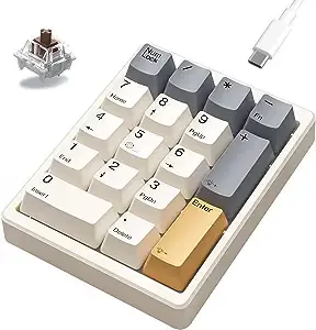 Mechanical Number Pad, Hot Swappable Numpad Wired USB 17 Keys Numeric Keypad with PBT Keycaps White Backlit Keypad for Laptop PC TKL Keyboards (Brown Switch)