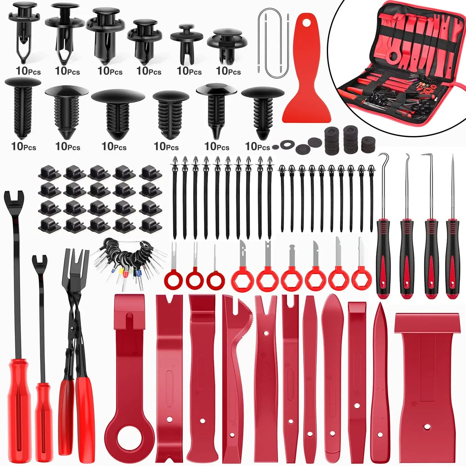 Nilight 238Pcs Trim Removal Tool Red Auto Push Pin Bumper Retainer Clip Set