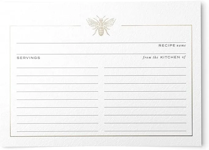 50 Gold Foil Bee Recipe Cards from Dashleigh, 4x6 inches, Double-Sided