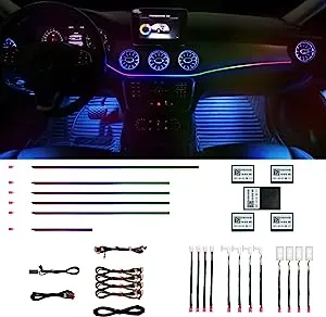 HMYC Car Interior Ambient Lights,18 in 1 128 Colorful LED Acrylic Fiber Optic Strip,universal Multiple Modes Decoration Atmosphere with Music Sync Rhythm,APP Control,RGB Neon Lighting for All Cars