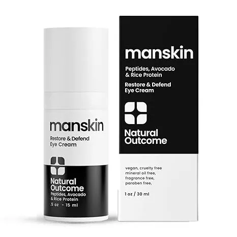 natural outcome Mens Eye Cream for Anti Aging - Dark Circles Under Eye Treatment and Reduce Puffiness - Restore & Defend Eye Bags Cream for Men, Prevent Fine Lines & Wrinkles with Peptides, Hyaluronic Acid, Rice Proteins