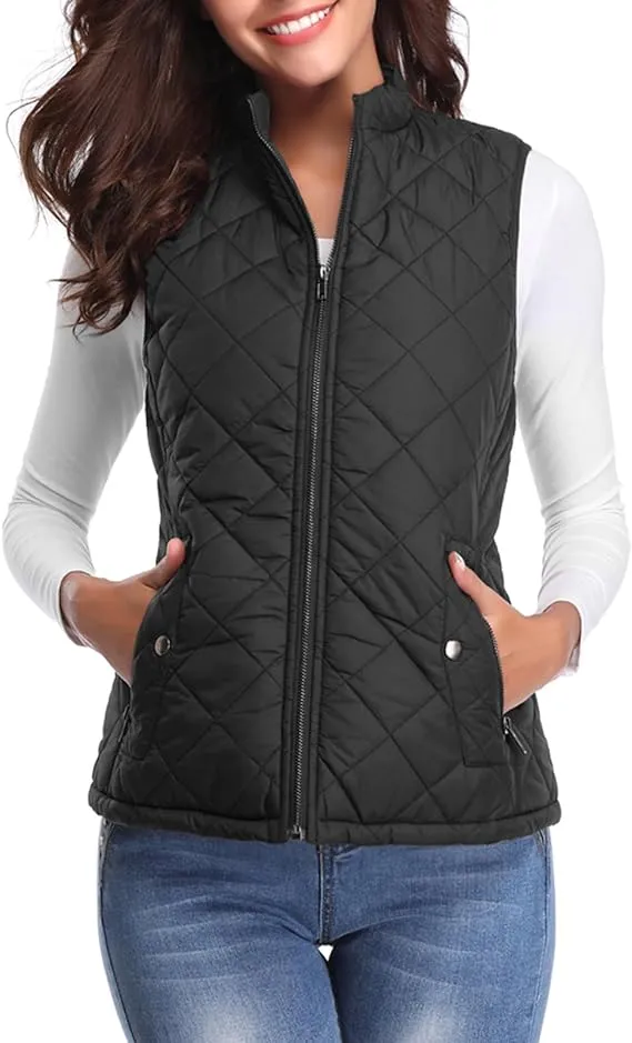 Fuinloth Women's Lightweight Zip Padded Quilted Vest