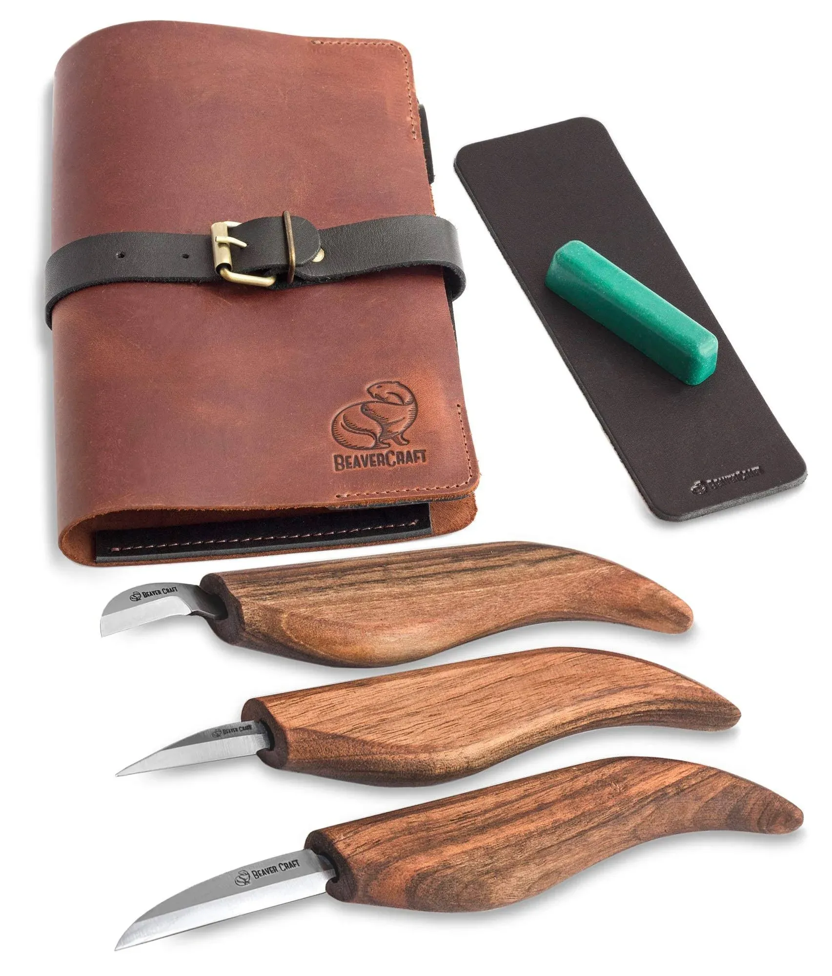 BeaverCraft Deluxe S15X Wood Carving Whittling Knives Set with Leather Case -...