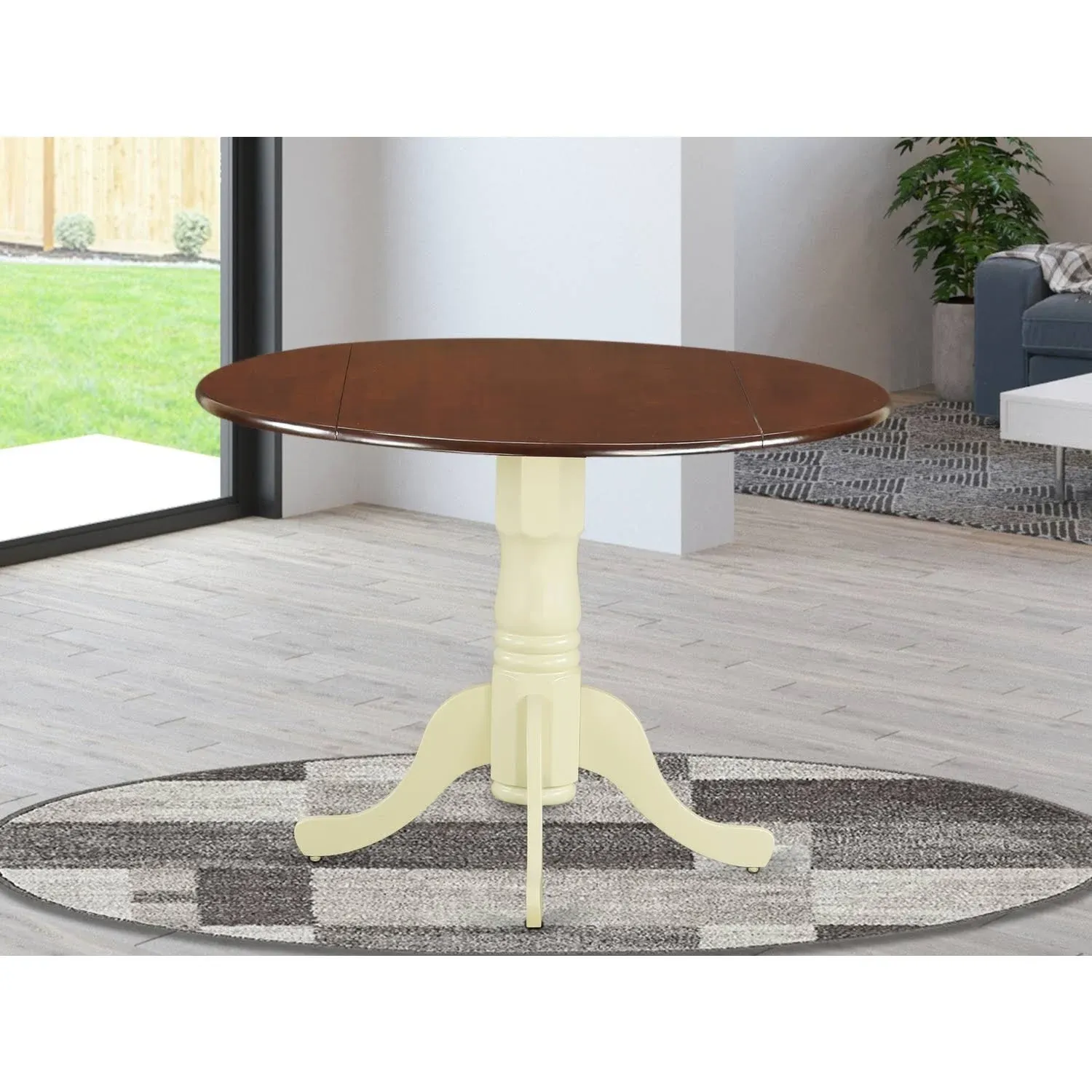 East West Furniture Dublin Round Table with Two 9" Drop Leaves in Mahogany ...