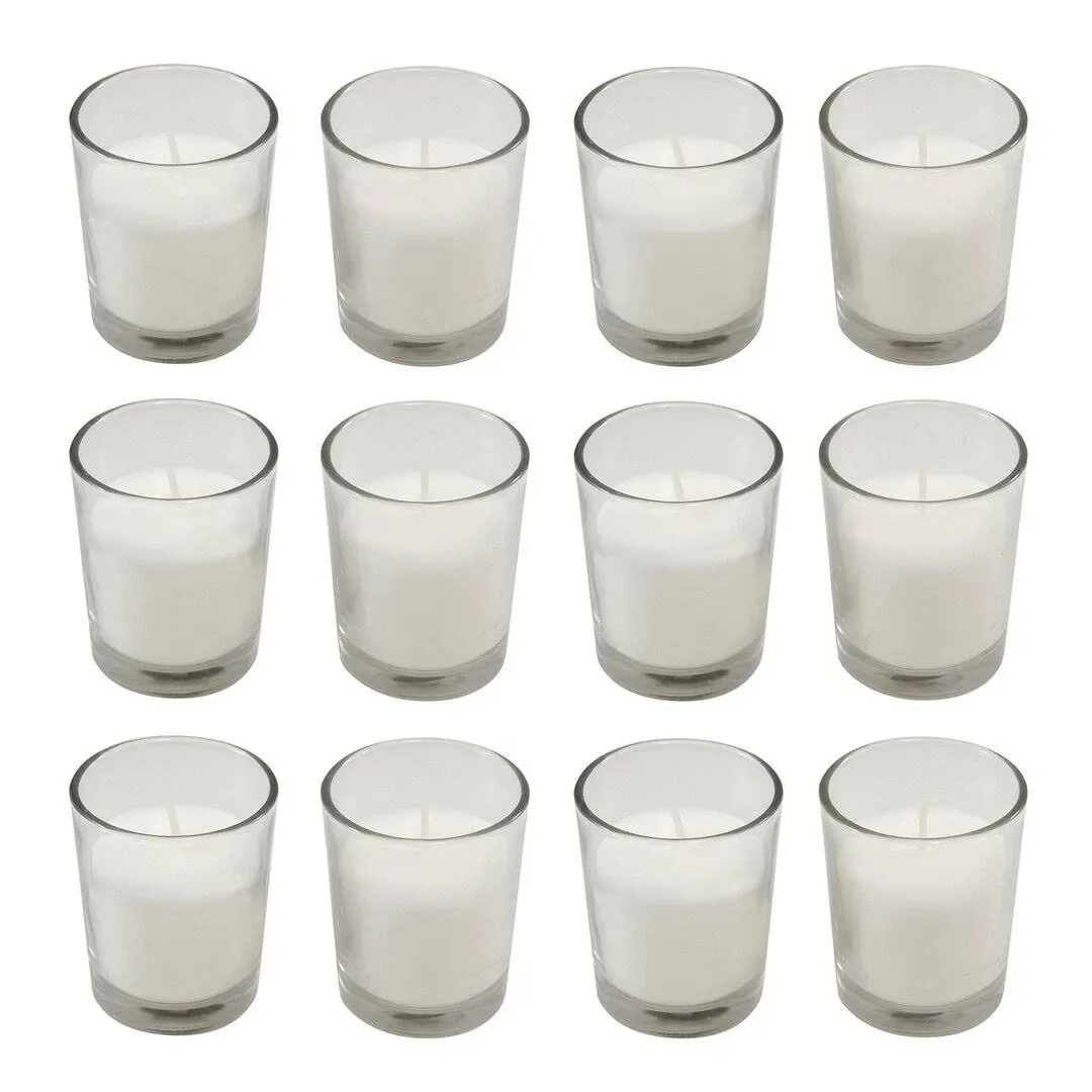 LumaBase Votive Candles in Clear Glass Holders - Set of 12