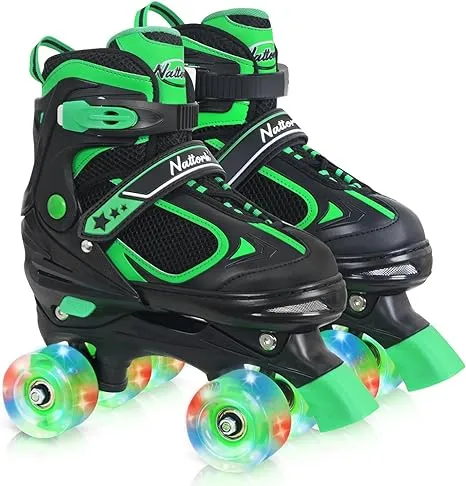 Nattork Adjustable Roller Skates for Kids - Black, Large (5-8)