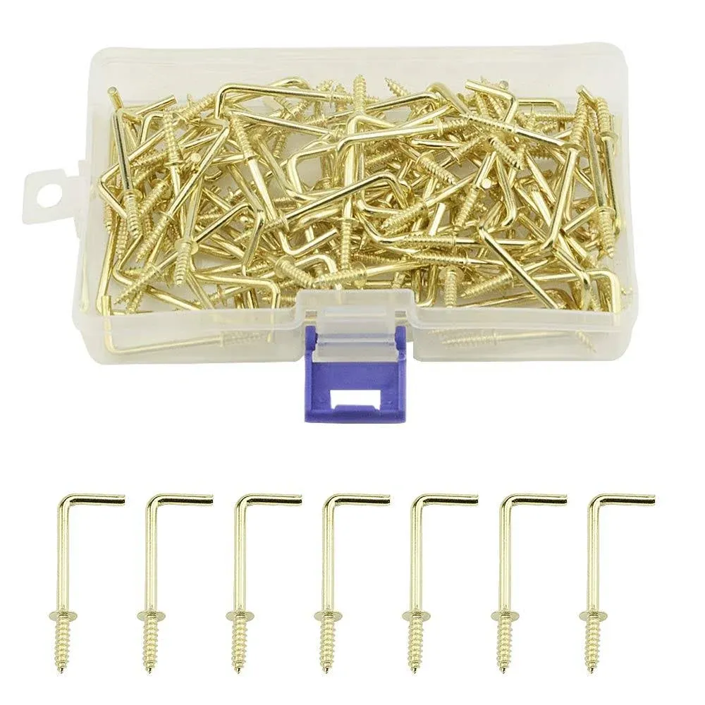 TOVOT 100PCS 1.7&#034; Gold Copper Plated Right-Angle Hooks Self-Tapping Screw Hoo...