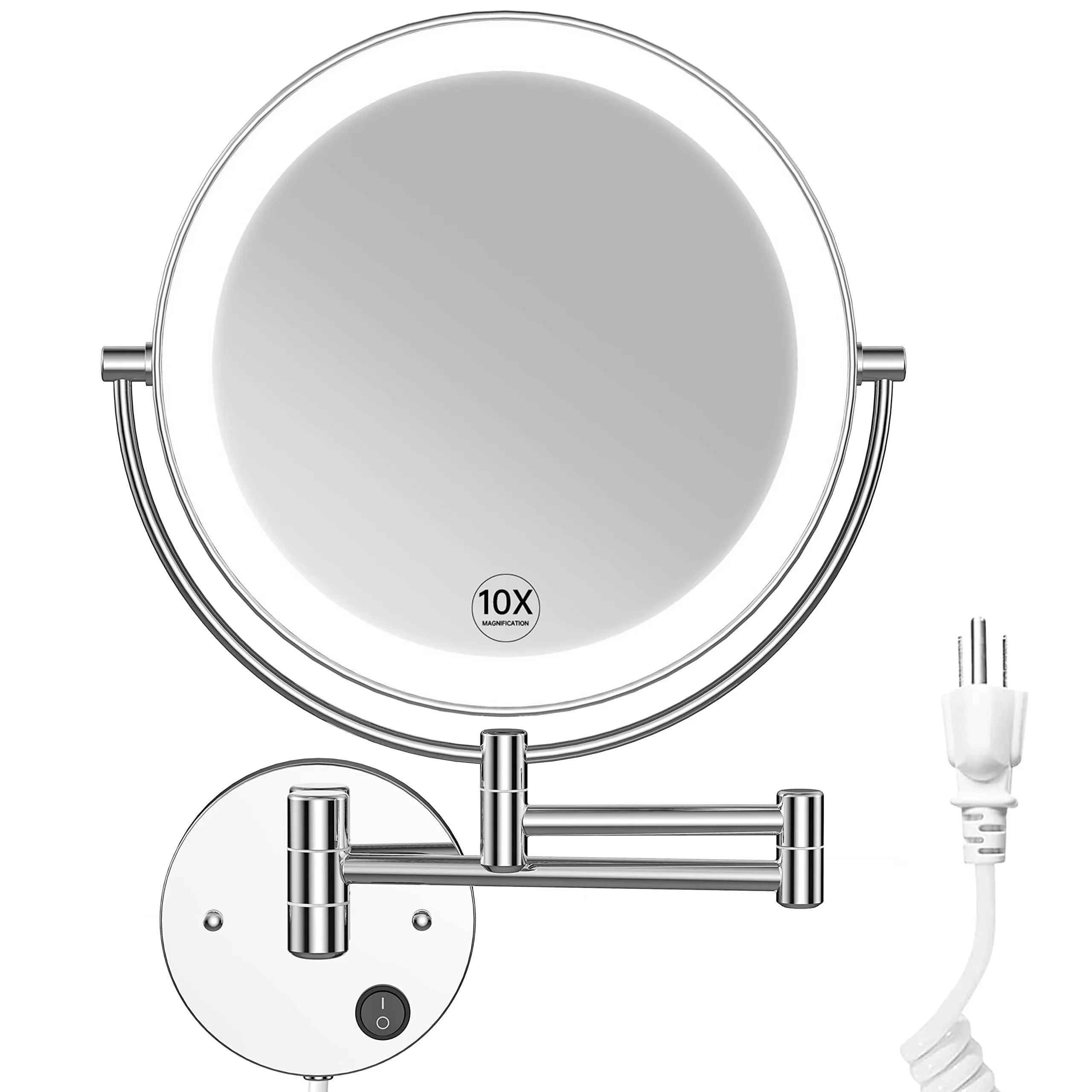 Benbilry 9in LED Wall Mounted Makeup Mirror with 10x Magnification, Extendable ...