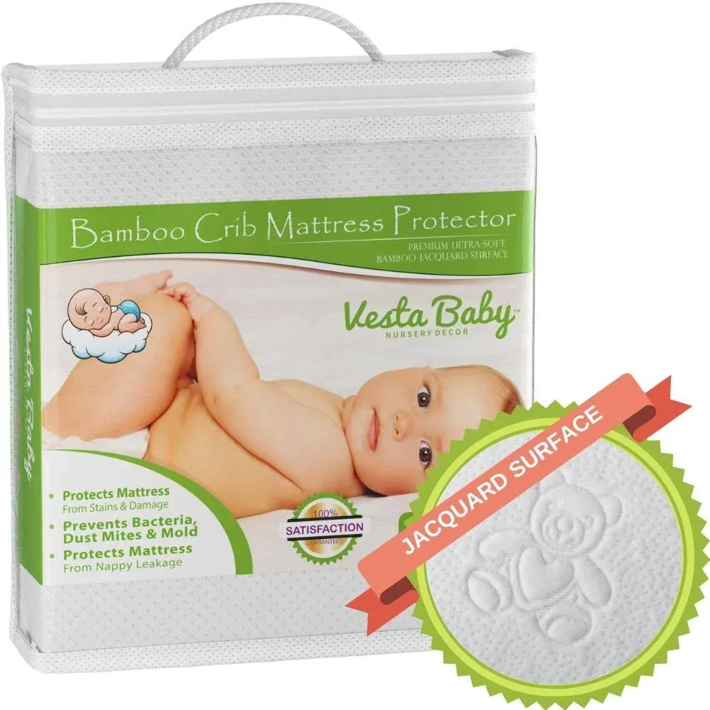 Vesta Baby Crib Mattress Protector Noiseless Waterproof Pad Cover Soft Jacquard ...