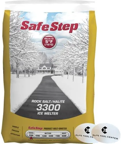 SafeStep 3300 Premium Ice & Snow Melter Rock Salt Fast Acting 50lb Bag Sodium Chloride Crystal Halite (806653) with Stickers