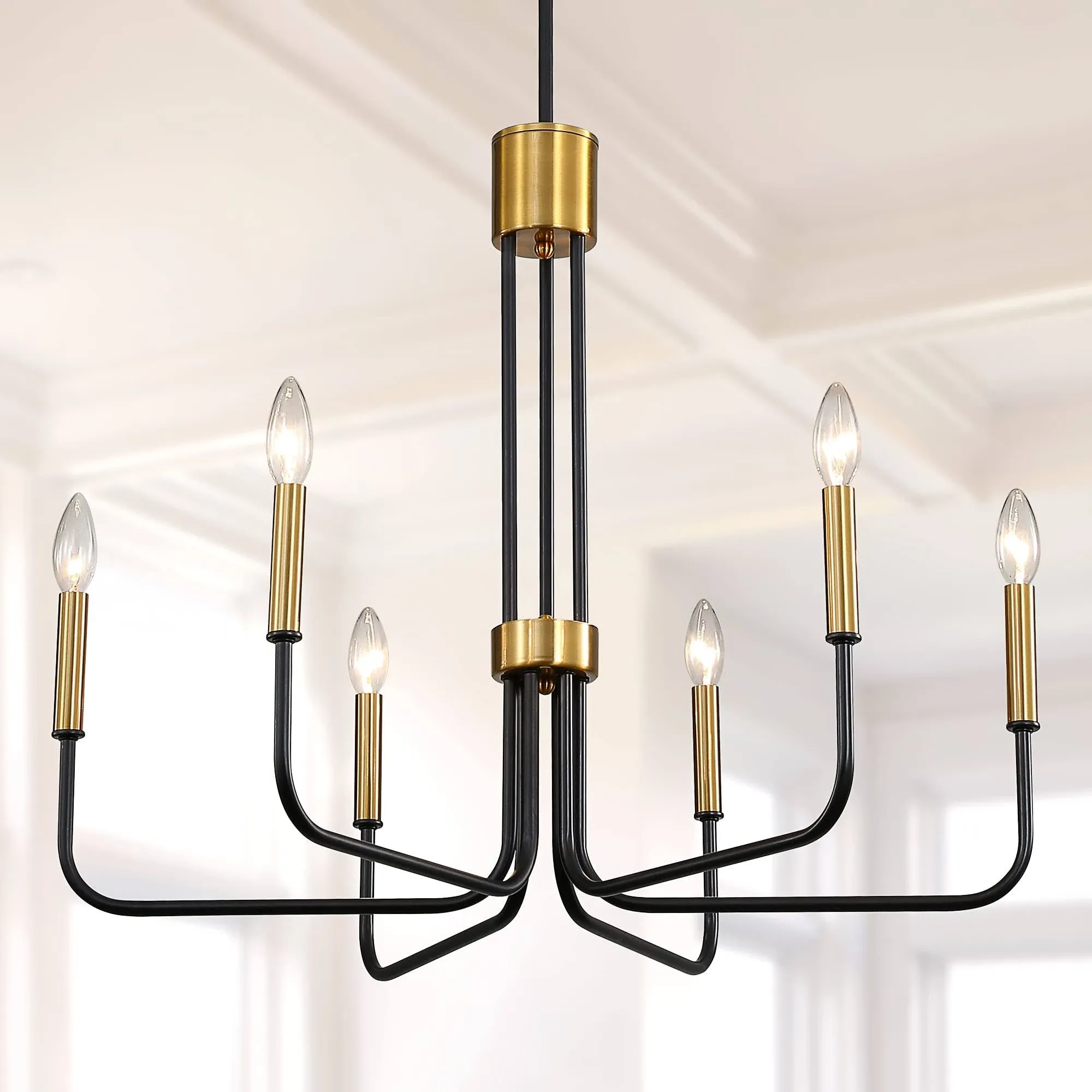 Juhoural Farmhouse Chandelier for Dining Room,Modern 6 Light Black &amp; Gold Candl