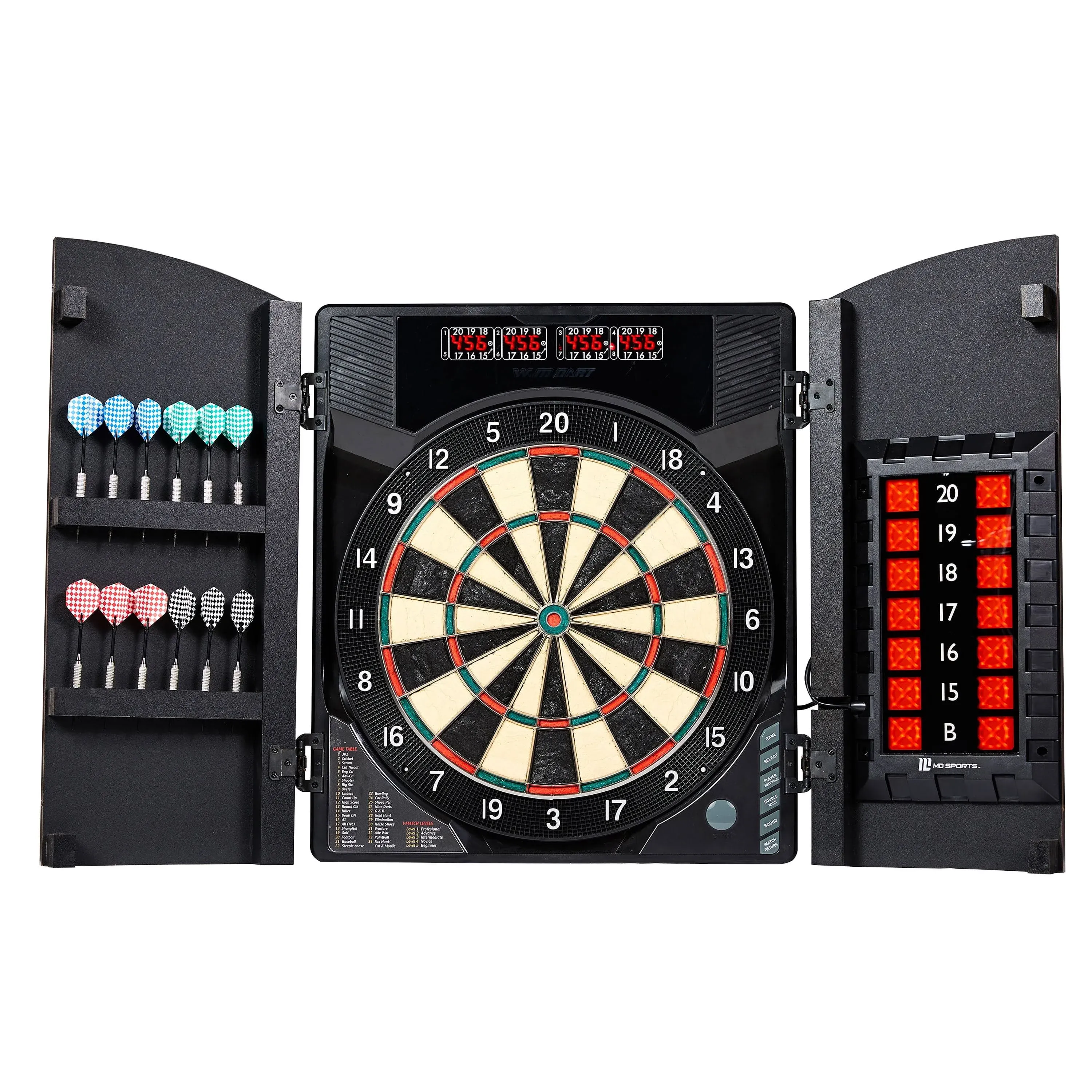 MD Sports Bristlesmart Electronic Dartboard Cabinet Set with Steel Tip Darts