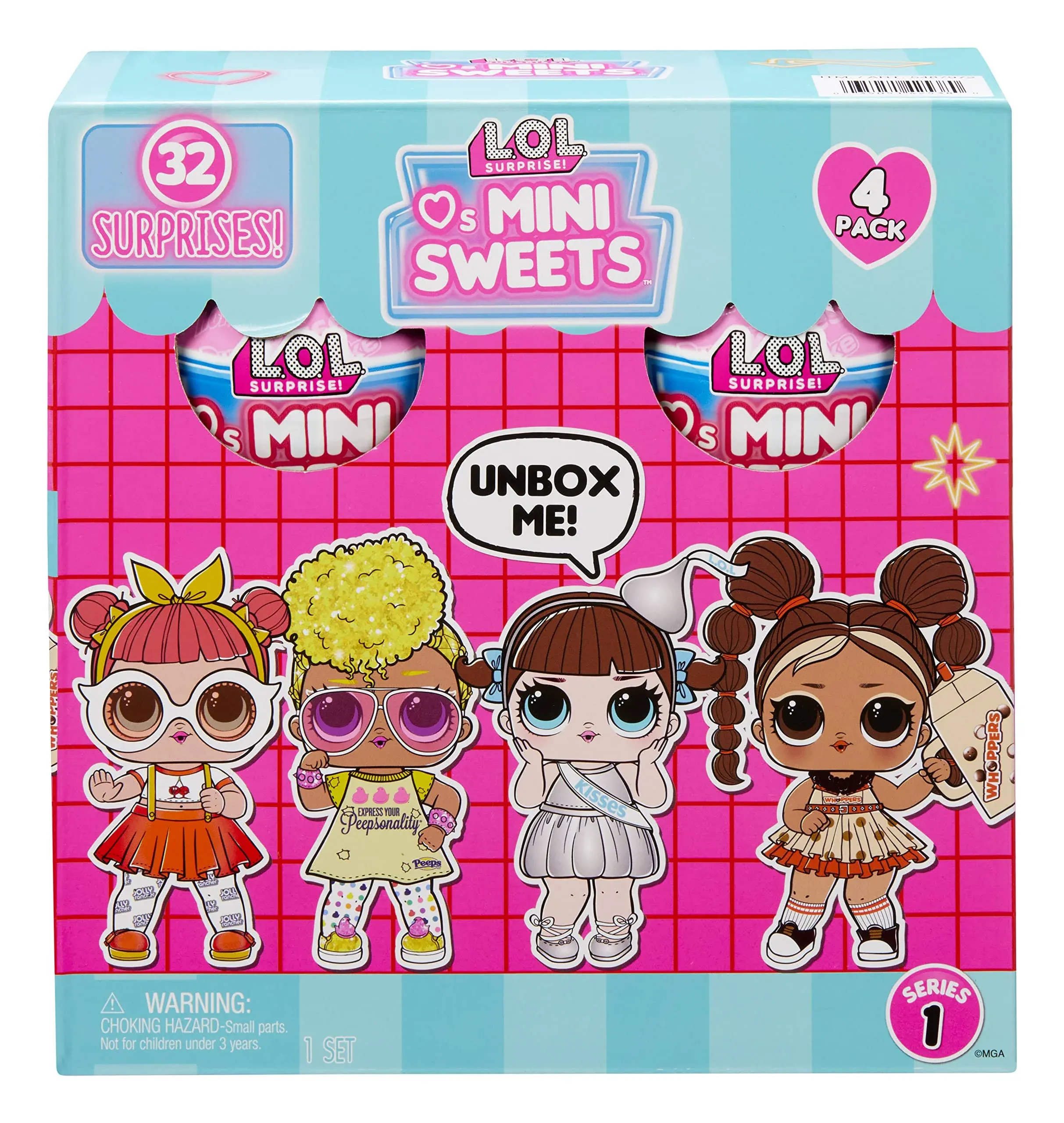 L.O.L. Surprise! Loves Mini Sweets Dolls 4-Pack #2 Jolly Rancher, Hersheys Chocolate, Whoppers, Peeps w/ 32 Surprises, Candy Theme, Accessories, Collectible Doll, Paper Packaging