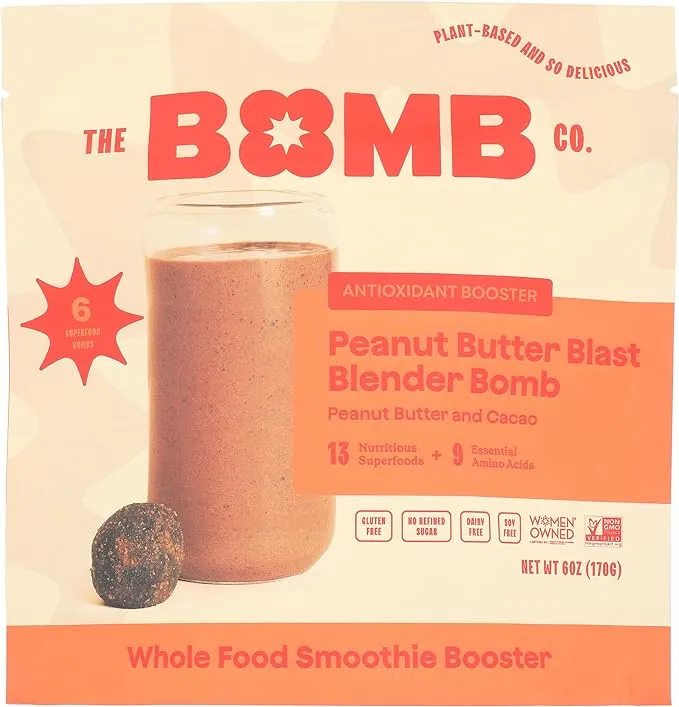 The Bomb Co. Blender Bomb, Peanut Butter Blast, Superfood Smoothie Mix with Chia Seeds, Hemp Seeds, Peanuts, & Amino Acids for Antioxidants, Gluten Free, High Fiber, 10 Servings