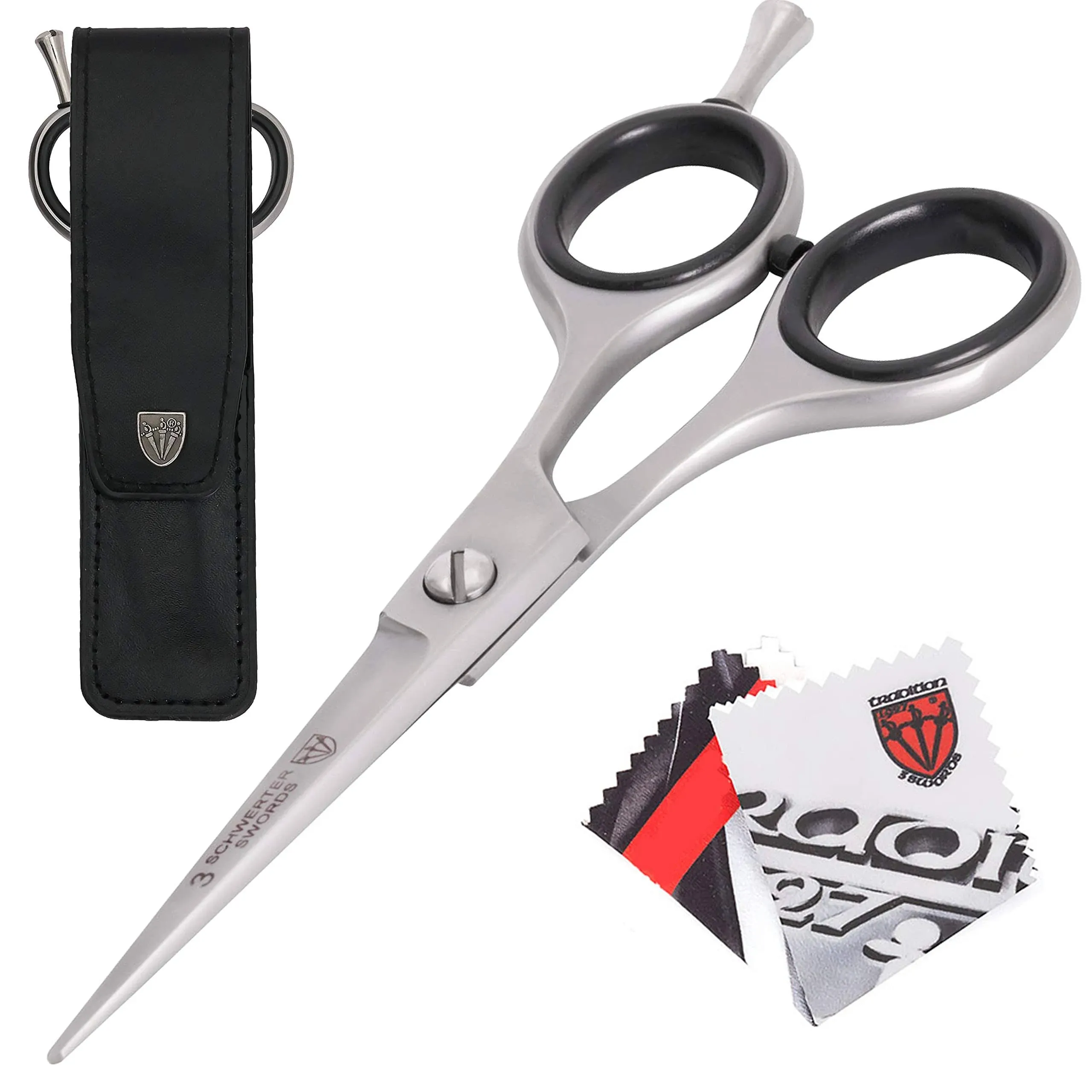 3 Swords Germany – professional BEARD MUSTACHE HAIR SCISSORS, stainless steel, straight blade, sharp, with black case