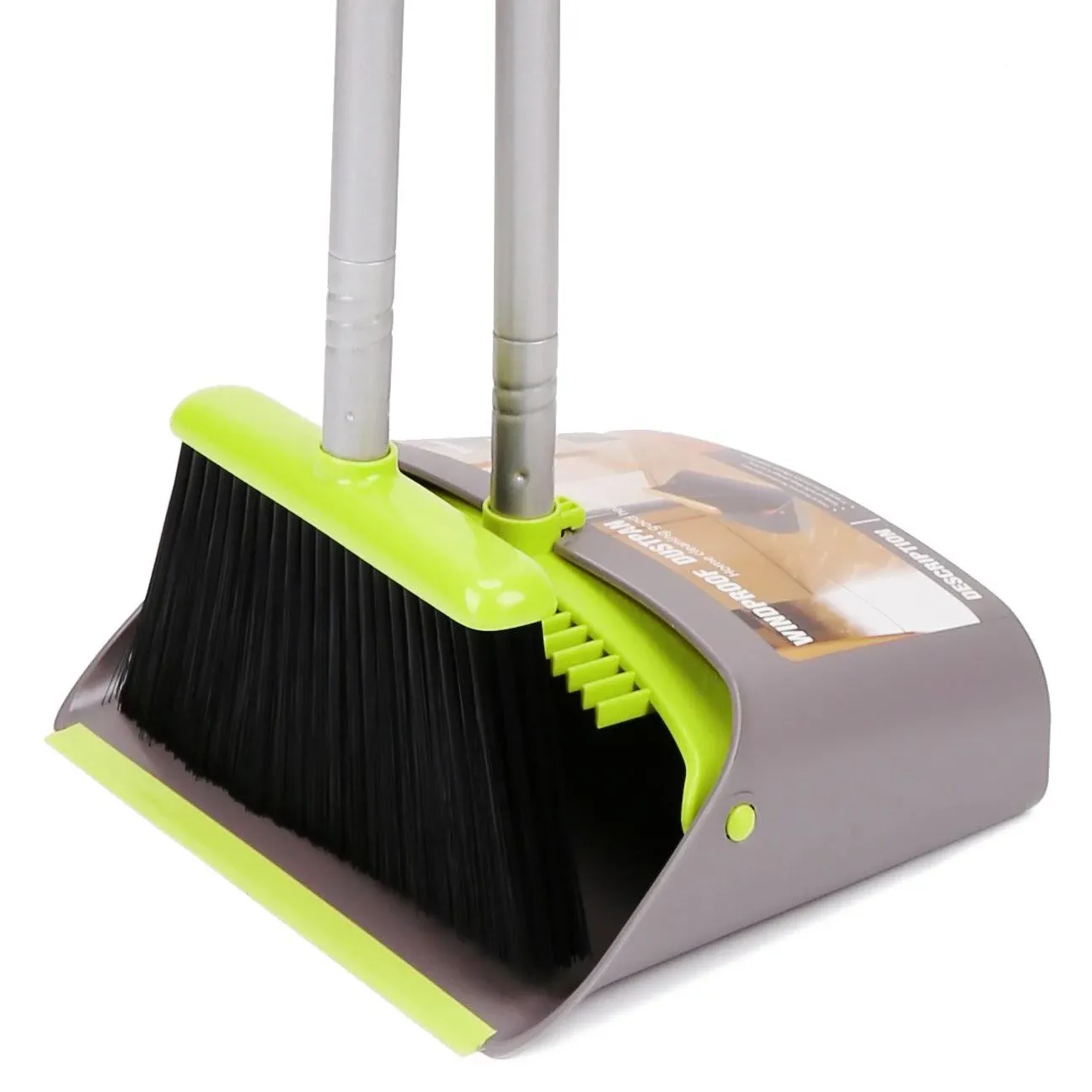 TreeLen Long Handle Broom and Dustpan Set,Upright Dust Pan Combo for Home