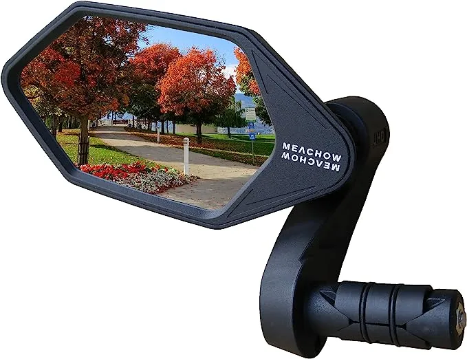 MEACHOW New Bar End Bike Mirror, Crystal UHD Automotive Grade Glass Lens E-Bike Mirrors, Scratch Resistant, Safe Rearview Mirrors, (Blue Left Side) ME-022LB