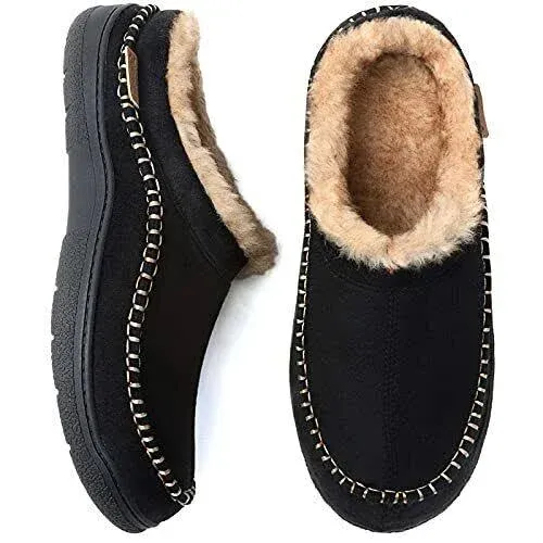 Zigzagger Men's Slip On Moccasin Slippers, Indoor/Outdoor Warm Fuzzy Comfy House Shoes, Fluffy Wide Loafer Slippers