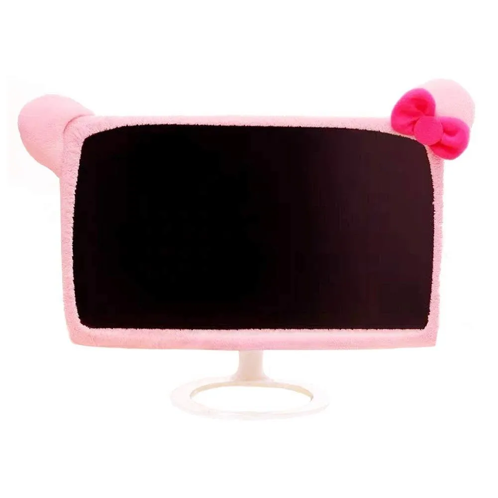 20''-29'' Computer Monitor Cover with Cat Ear Design Furry Kawaii Pink Monitor Dust Cover Elastic Dustproof for PC Tablet TV