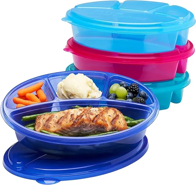 Bentgo Easyboxes 4-Compartment Oval Containers - Patented Design 8-Piece Set; 4 Trays & 4 Fitted Lids Seal in Freshness; Reusable Food Storage & Meal Prep BPA-Free Containers (Classic)