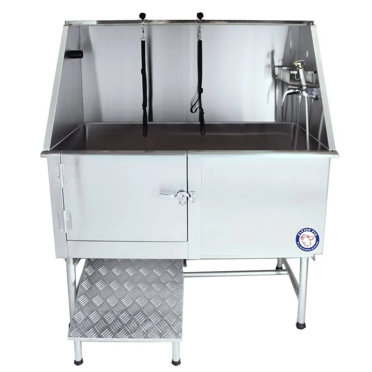 Flying Pig 50" Stainless Steel Pet Dog Grooming Bath Tub with Walk-in Ramp & Accessories (Right Door/Left Drain)