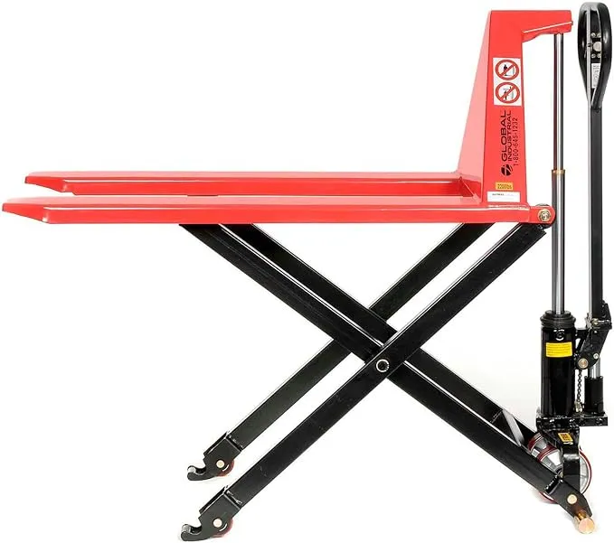 Global Industries 585551 Manual High-Lift Skid Jack Truck 2200 lbs - 27 x 45 in. Forks - Red