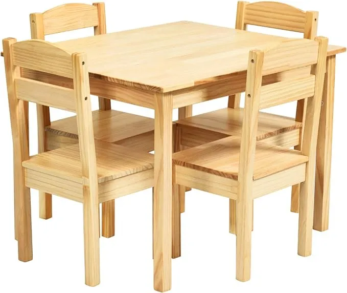 Costzon Kids Wooden Table and 4 Chair Set, 5 Pieces Set Includes 4 Chairs and 1