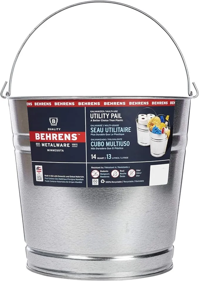 Behrens 1214GS Galvanized Steel Utility Pail, 14-Quart