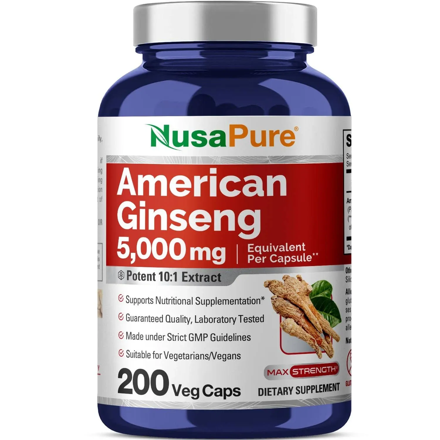 American Ginseng 5000 mg - 200 Veggie Capsules (Vegetarian Non-GMO & Gluten-Free)