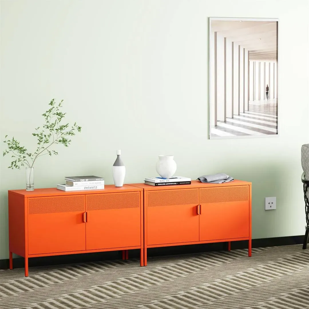 2 Door Metal Accent Cabinet, Orange Metal Storage Cabinet, Blooming