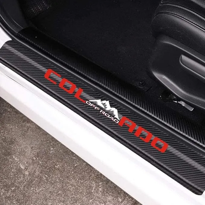 Maxmilo 4pcs Car Door Sill Protector Reflective Carbon Fiber Leather Sticker Decoration Door Entry Guard Accessories Compatible with Colorado 4x4