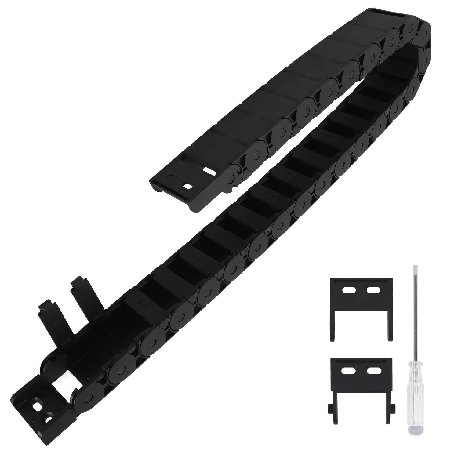 R28/38 15mm x 30mm(Inner H x Inner W) Black Plastic Cable Wire Carrier Drag Chain 1M Length for CNC, with End Connectors - Semi Enclosed Type (Inner side openable)