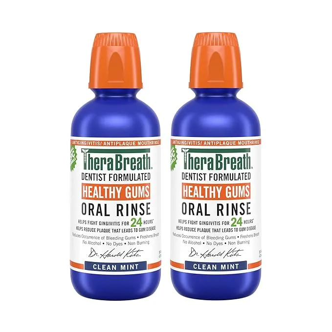 TheraBreath Healthy Gums Mouthwash, Clean Mint, Antigingivitis, Dentist Formulated, 16 Fl Oz (2-Pack)