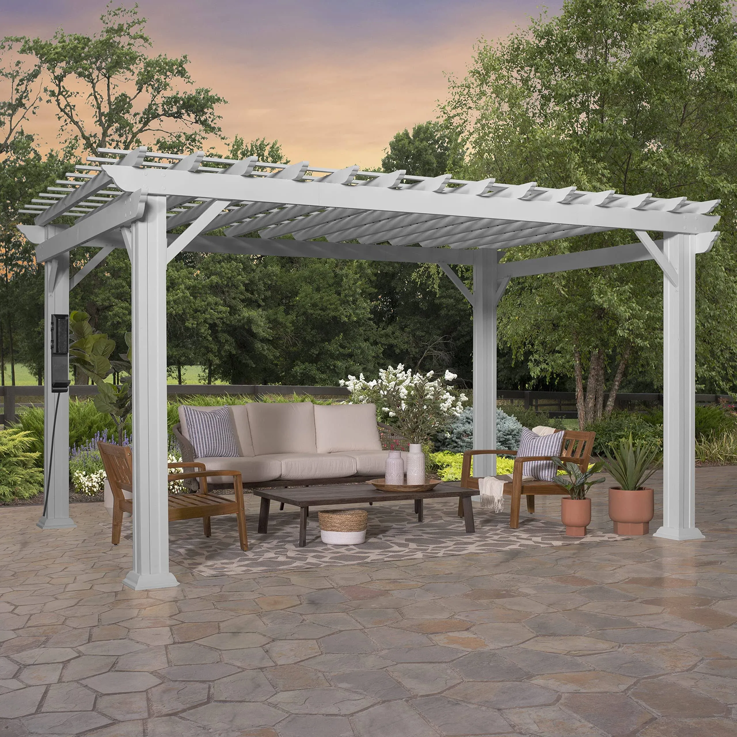 14x10 Hawthorne Traditional Steel Pergola with Sail Shade Soft Canopy