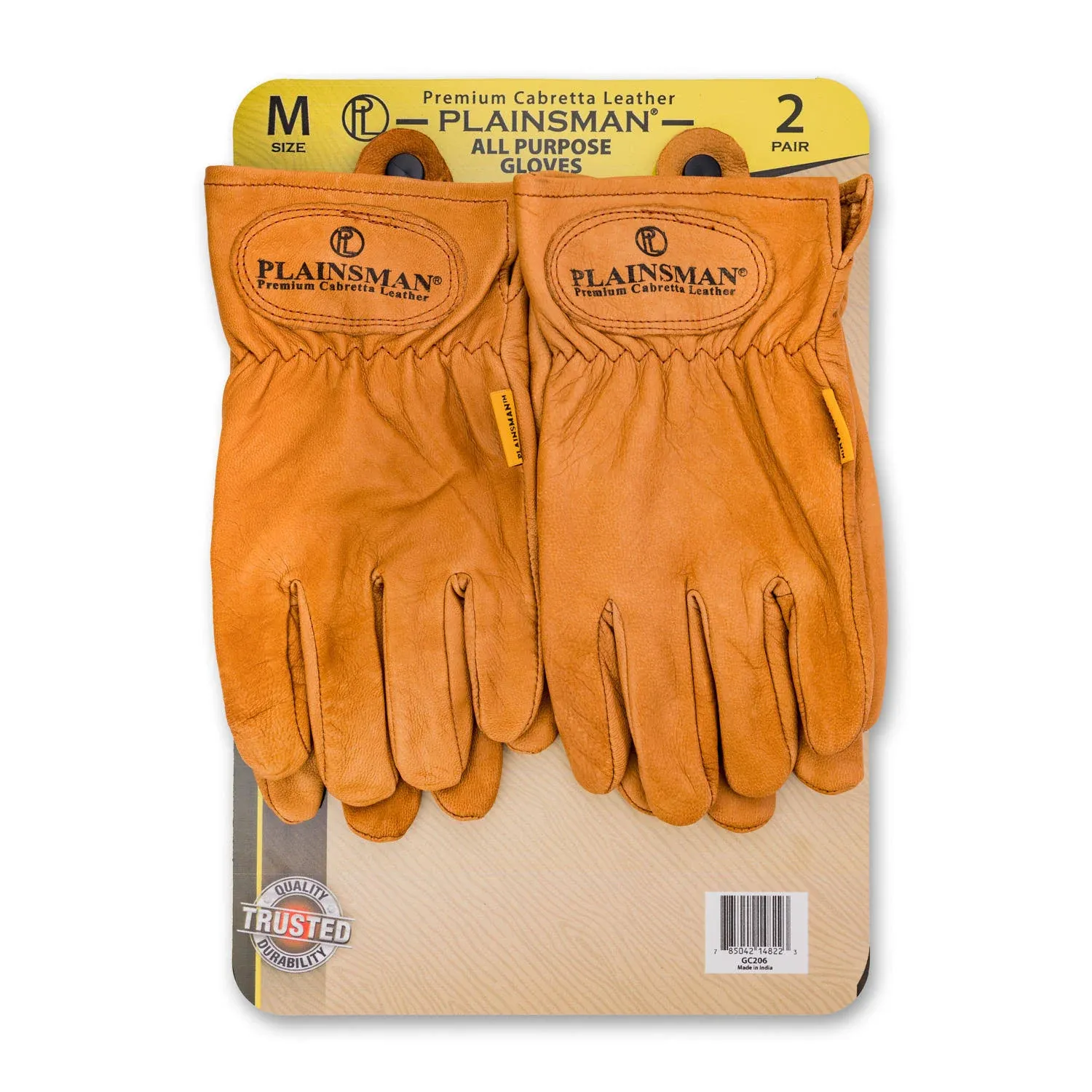 Plainsman Premium Cabretta Brown Leather Gloves, 2 Pairs (Medium)