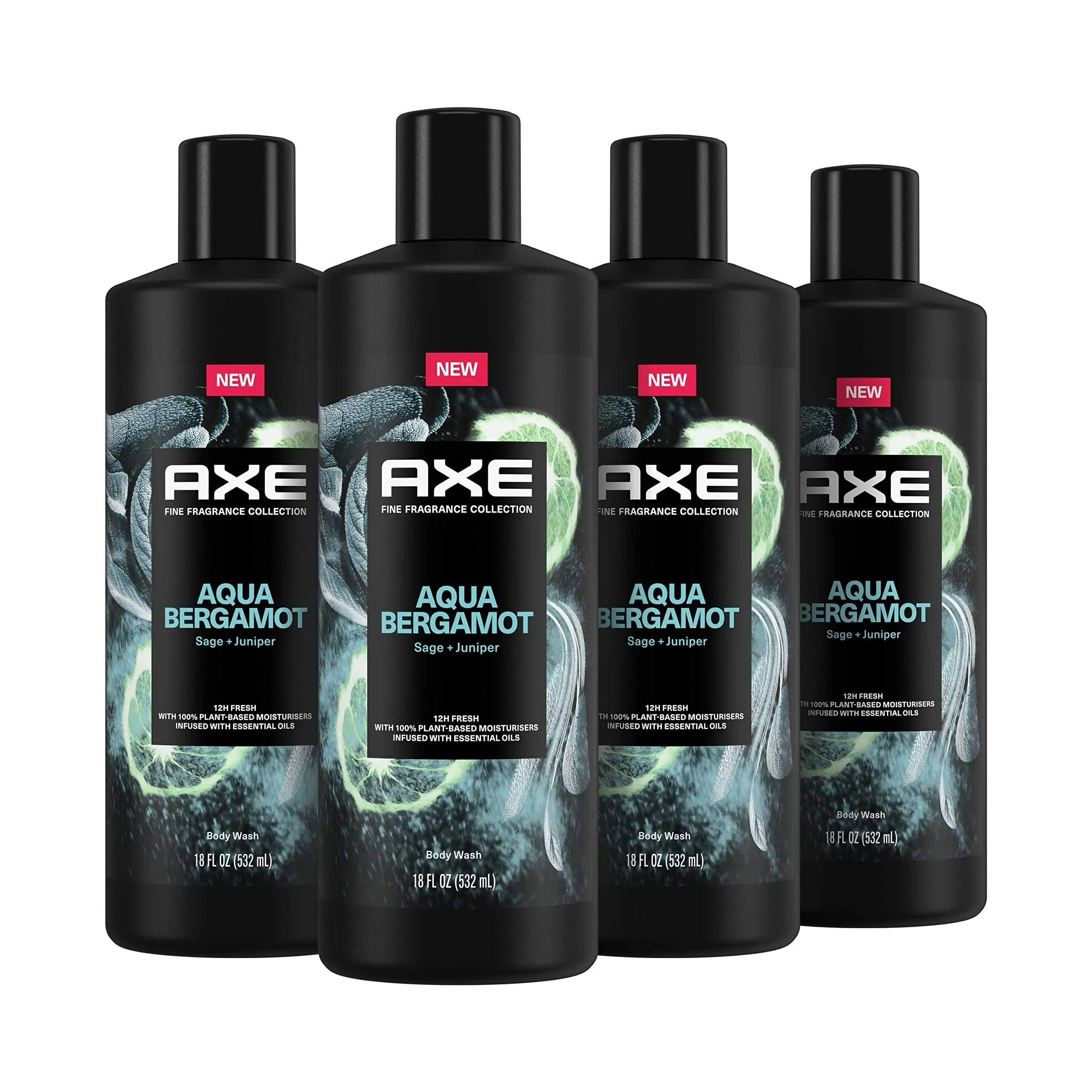 Axe Fine Fragrance Collection Body Wash for Men Aqua Bergamot 4 Count 12H ...