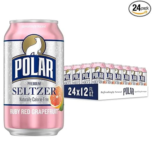 Polar Seltzer Water Ruby Red Grapefruit, 12 fl oz cans, 24 pack