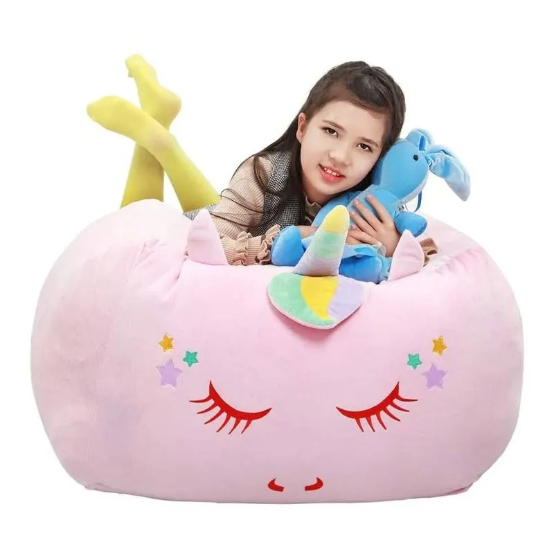 Yoweenton Unicorn Stuffed Animal Toy Storage Kids Bean Bag Chair